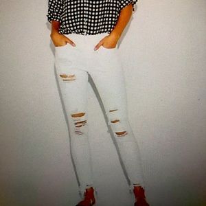 Express Mid Rise White Ripped Ankle Legging Jeans